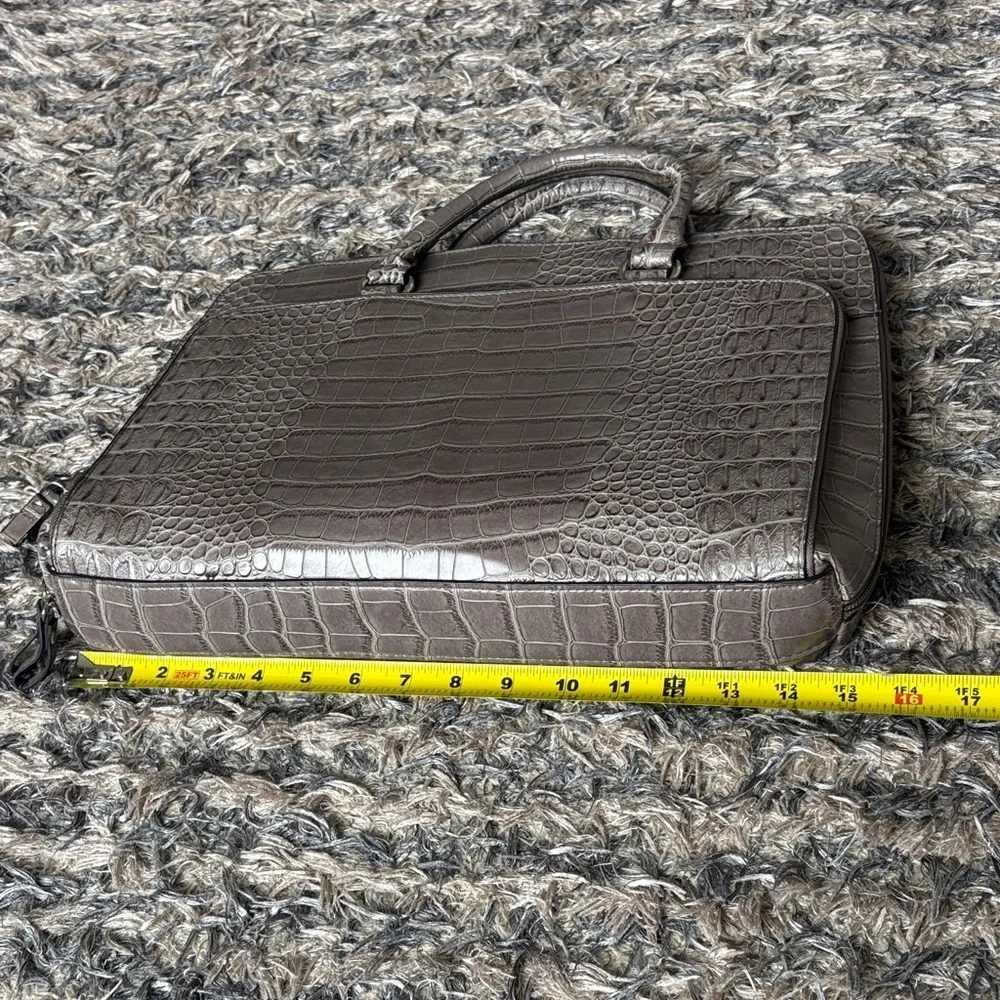 Bueno Croc-Embossed Structured Satchel in Taupe, Silver Hardware, Laptop, Unisex